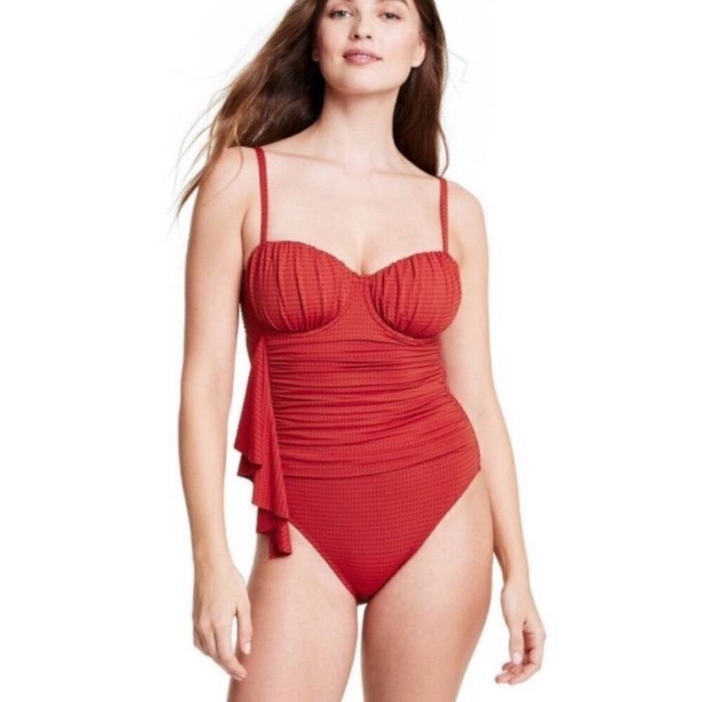 RHODE X Target Embossed Dot Ruffle One Piece Swimsuit Large